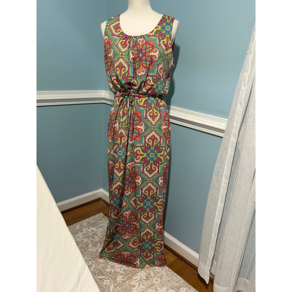 Lennie for Nina Leonard Womens Multi Color Paisley Sleeveless Maxi Dress Large